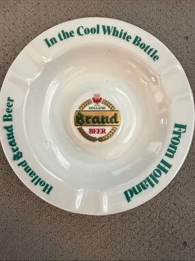 Abrand Holland Beer White Ceramic Ashtray - Green Accents